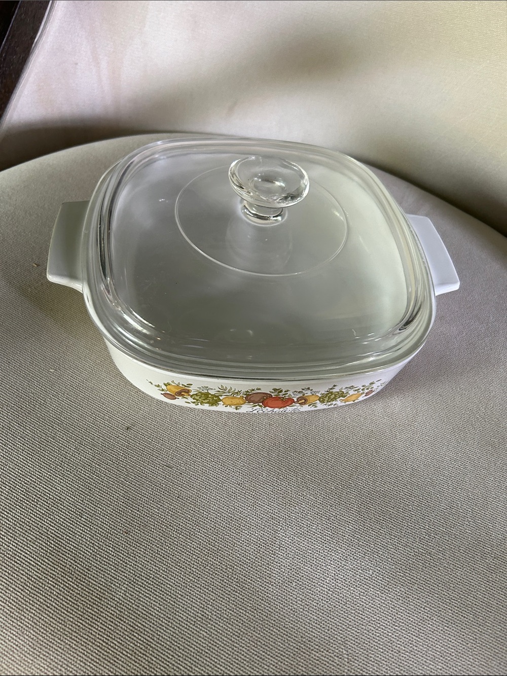 Corningware White Floral & Fruit Covered Casserole with Glass Lid